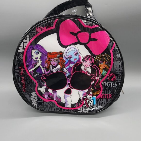 Monster High Round Travel Bag 2013 Mattel Skull Zipper Tote Carry Case Black - Picture 2 of 6